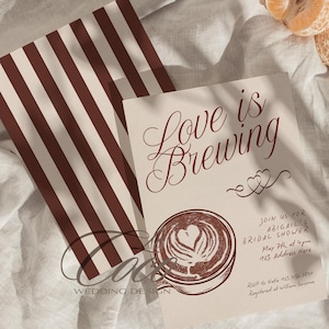 Handgetekende liefde is brouwen bruidsuitnodiging, handgeschreven bruidsuitnodiging, vintage vrijgezellenfeestuitnodiging, koffiekopje klassieke uitnodiging