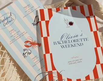 Coastal Beach Club Lobster Bachelorette Itinerary Invitation Template (Digital)