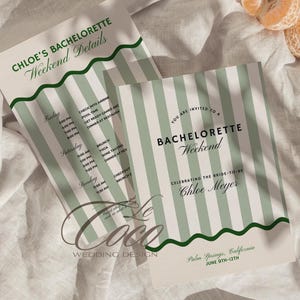 Old Money Aesthetic Green Bachelorette Itinerary Invitation Template, Trendy It Girl Bach Itinerary, Elegant Classic Invite, Hen Itinerary