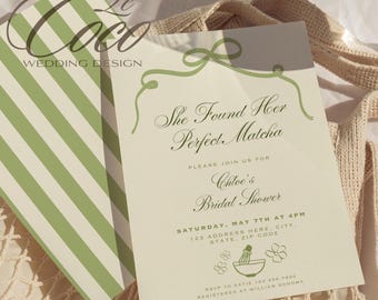 Matcha Bridal Shower Invitation Template: Minimalist Greenery (Digital Download, 5x7" Canva Editable Invite)