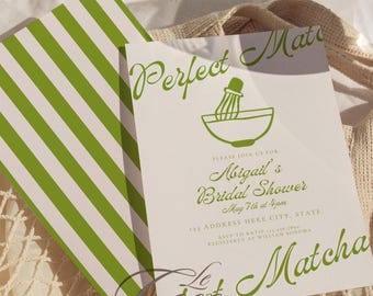 Matcha Bridal Shower Invitation Template: Minimal Classic Design (Digital Download)
