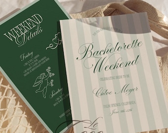 Green Bachelorette Itinerary Invitation Template: Elegant Hand-Drawn Design (Digital)