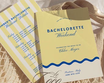 Ciao Bella Italian Bachelorette Itinerary Invite, Beach Bach Itinerary, Italian Coast Bachelorette, Stripe Beach Club Bach Itinerary, Capri