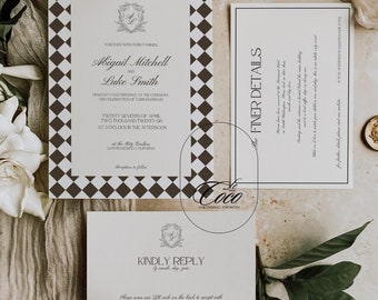 Ritz Glam Wedding Invitation Suite: Luxe Vintage Template (Digital)