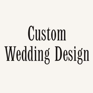May include: Cream-colored background with the words "Custom Wedding Design" in a classic serif font. A logo with the word "Coco" in script is in the upper left corner, with floral imagery. The design suggests wedding-related services.
