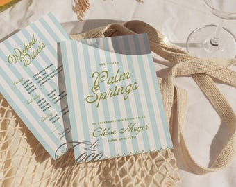 Green Stripe Bachelorette Itinerary Invitation Template (Digital Download)