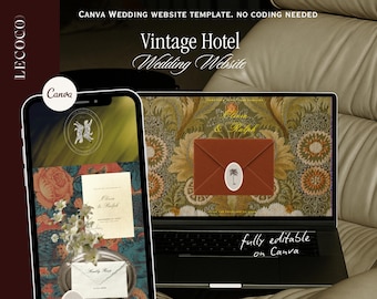 Vintage Hotel Heirloom Wedding Website Canva