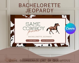 Cowgirl Bachelorette Jeopardy Game: Bridal Shower Trivia (Canva Template)