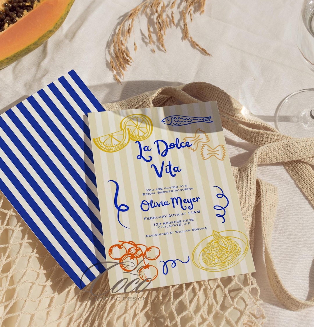 La Dolce Vita Bridal Shower Invitation: Hand-drawn Italian Theme ...