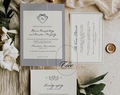 French Classic Invitation Suite Template, Modern Vintage Wedding Invitation, Illustrated Wedding Invitation, Old Money Stripe Wedding Invite