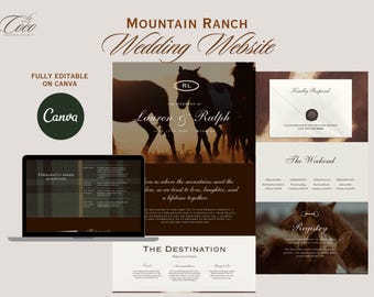 Western Ranch Wedding Website Template: Old Money Mountain Cowboy Elegance (Canva)