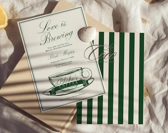 Love is Brewing Bridal Shower Invitation: Green Coffee Theme (Digital Download)