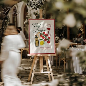 That's Amore vrijgezellenfeest welkomstbord sjabloon, That's Amore Italiaans tekensjabloon, handgetekende vrijgezellenfeest teken, paar douche teken