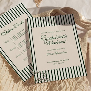 Old Money Aesthetic Green Bachelorette Itinerary Invitation Template, Trendy It Girl Bach Itinerary, Elegant Classic Invite, Hen Itinerary