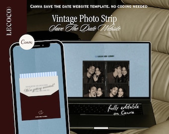 Vintage Photo booth Strip Save the Date Website, Vintage Canva Digital Invitation with Address Collection