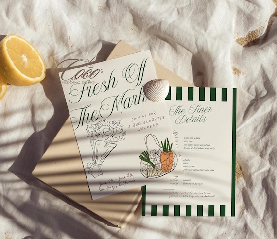 Fresh Off The Market Bachelorette Itinerary Invitation, Farmers Market Invite Template, Hand drawn Bach Invitation, Farmers Market Invite