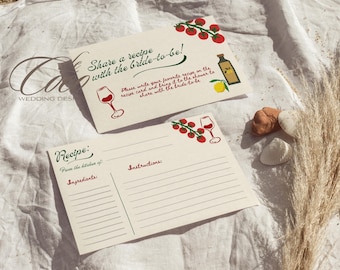 Hand Drawn That&#39;s Amore Bridal Shower Recipe Card ,Handwritten Bridal Recipe Card Template, Bridal Shower Recipe Card, Italian Bridal Recipe