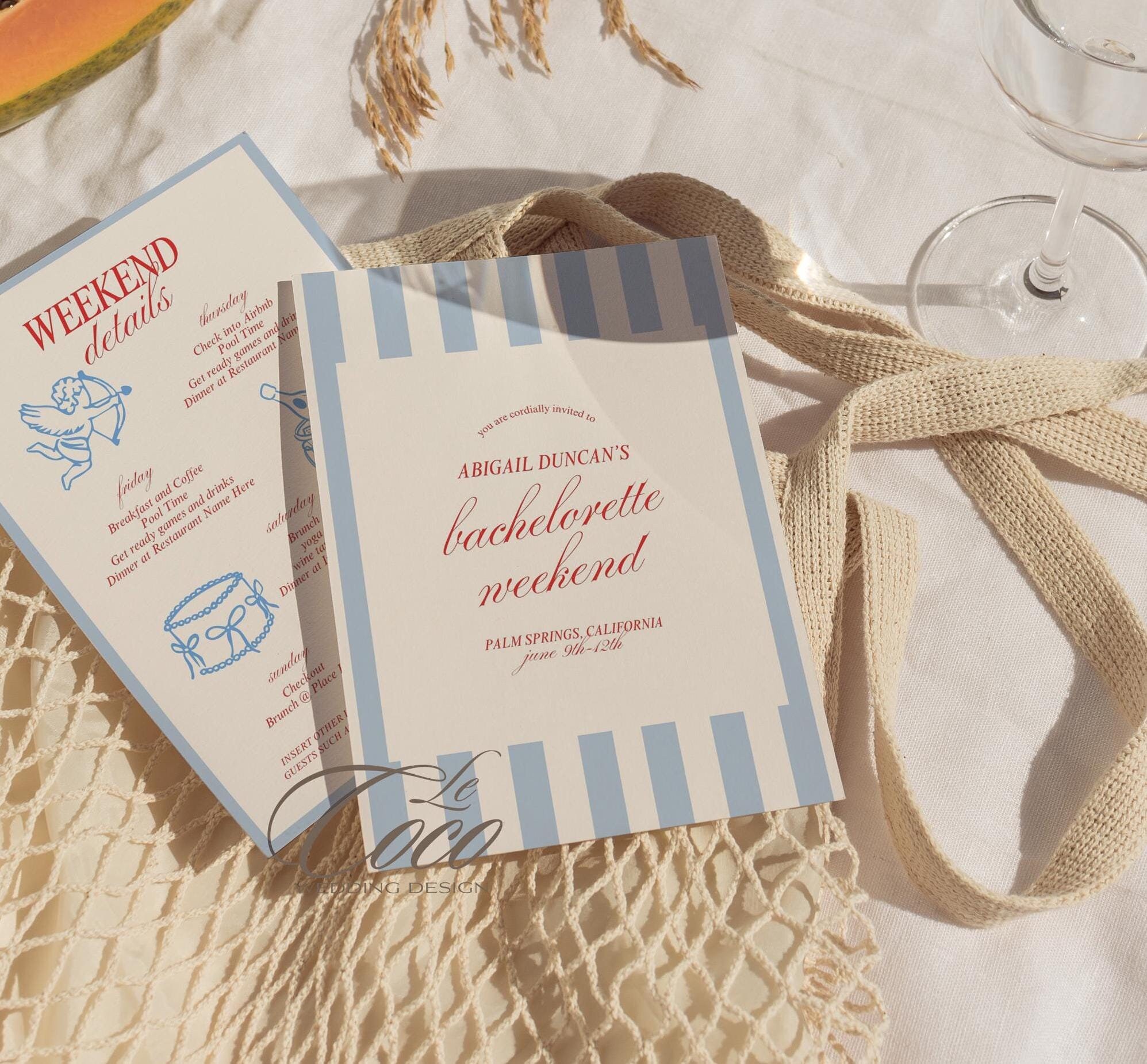 Coastal Stripe Bachelorette Itinerary Invitation Template (Digital Download)