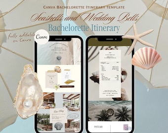 Seashells & Wedding Bells Bachelorette Itinerary Website Editable Canva Template
