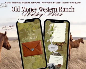 Old Money Mountain Ranch Wedding Website Template | Western Elegance Editable Canva Design