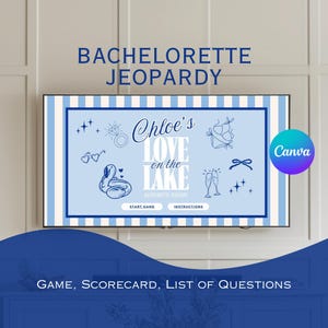 Bachelorette Jeopardy Template Love on the Lake, Camp Lake Bachelorette Jeopardy Trivia Canva Game, Last Toast Bridal Shower Jeopardy Game