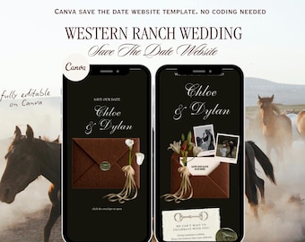 Western Ranch Save the Date Website, Elegant Canva Digital Invitation with Address Collection