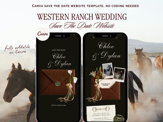 Western Ranch Save the Date Website, Elegant Canva Digital Invitation with Address Collection