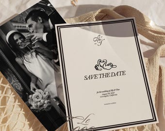 Classic Monogram Swan Save The Date Photo Template (Digital Download)