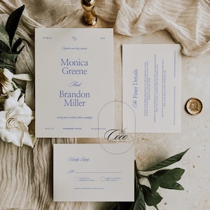 Dusty Blue Wedding Invitation Suite: Modern Retro Template (Digital)