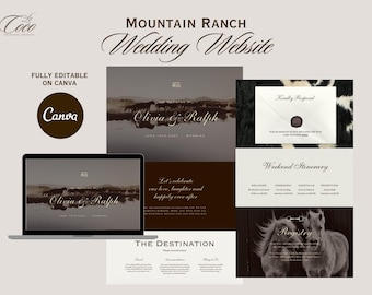 Luxury Mountain Ranch Wedding Website Template | Western Elegance Editable Canva Design