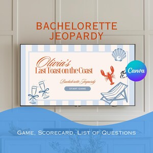 Coastal Last Toast On The Coast Bachelorette Jeopardy Template, Bachelorette Jeopardy Trivia Canva Game,Bridal Shower Jeopardy Game Template