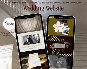 Old Hollywood Old Money Wedding Website Template, Envelope Reveal, Canva (Digital Download)