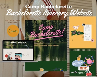 Camp Bachelorette Itinerary Website Canva Template Girls Cabin Weekend Invitation