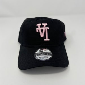 Upside Down Dad Hat Black &quot;LA&quot;  (Pink thread)