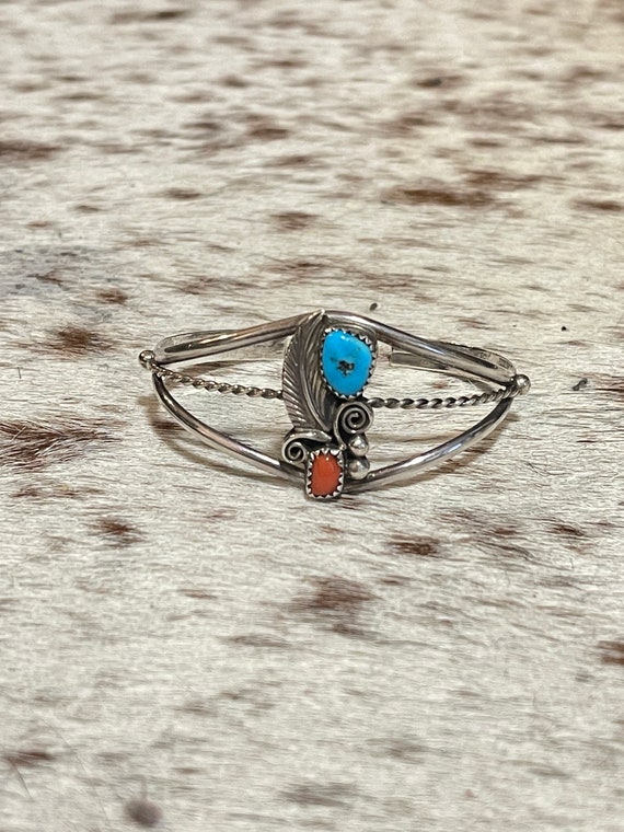 Vintage Navajo Turquoise / Coral Cuff (Small)