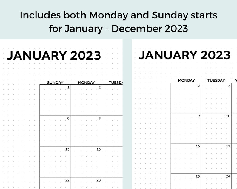 2023 Monthly Calendar Bundle 2023 Digital Bullet Journal 2023 Printable