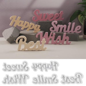 Molde de silicona, alfabeto inglés, letras, feliz, sonrisa, mejor, deseo, dulce, molde de fundición de letras en inglés, molde de resina, palabra decorativa de pie