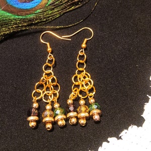 Bead und Kette Gold Mardi Gras Ohrringe Handmade Leicht