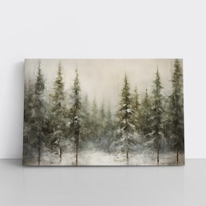 Tonal Muted Snowy Winter Northern Forest Abstract Watercolor Painting Print Canvas Lodge Decor Landscape Winter Trees Nature Wall Art Print