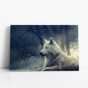 Lone White Wolf Art Print on Framed Canvas Wall Art | Wolves Artwork | Spirit Animal