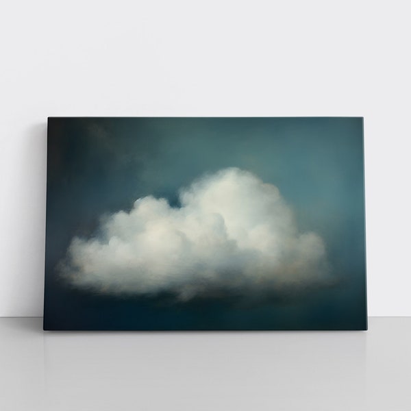 Minimalist Cloud Painting Print on Framed Canvas | Abstract Blue Sky & Clouds Artwork | Moody Wall Art | Study Room Decor