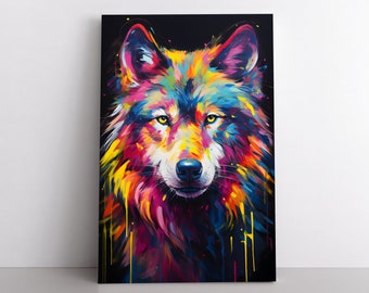 額入りキャンバスにプリントされたオオカミの肖像油絵ウォールアートホームデコレーション | 動物野生動物オオカミアートワーク | スピリットウルフ