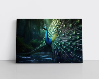 Magical Beautiful Peacock Canvas Painting | Peacock Artwork Wall Art Print Decor
