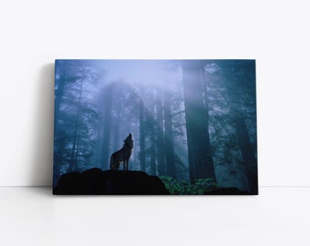 Howling Wolf Framed Canvas Wall Art Print | Lone Grey Wolf Spirit Animal | Wolves Artwork