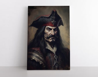 Pirate Portrait Painting Print on Canvas Wall Art | Vintage Style Portraits | Funny Home Decor | Vlad The Impailer | Novelty Art
