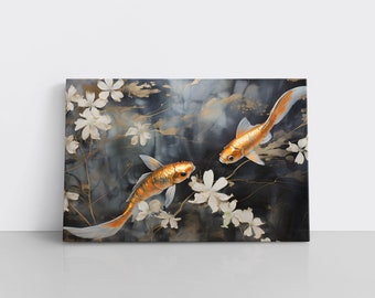 鯉のアート。水墨画。鯉の絵。日本の鯉。海の生き物のアート。壁画