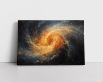 Spiral Galaxy Oil Painting Print on Framed Canvas Wall Art Print | NASA Hubble Telescope Deep Space Travel Science Galaxy Bedroom Art