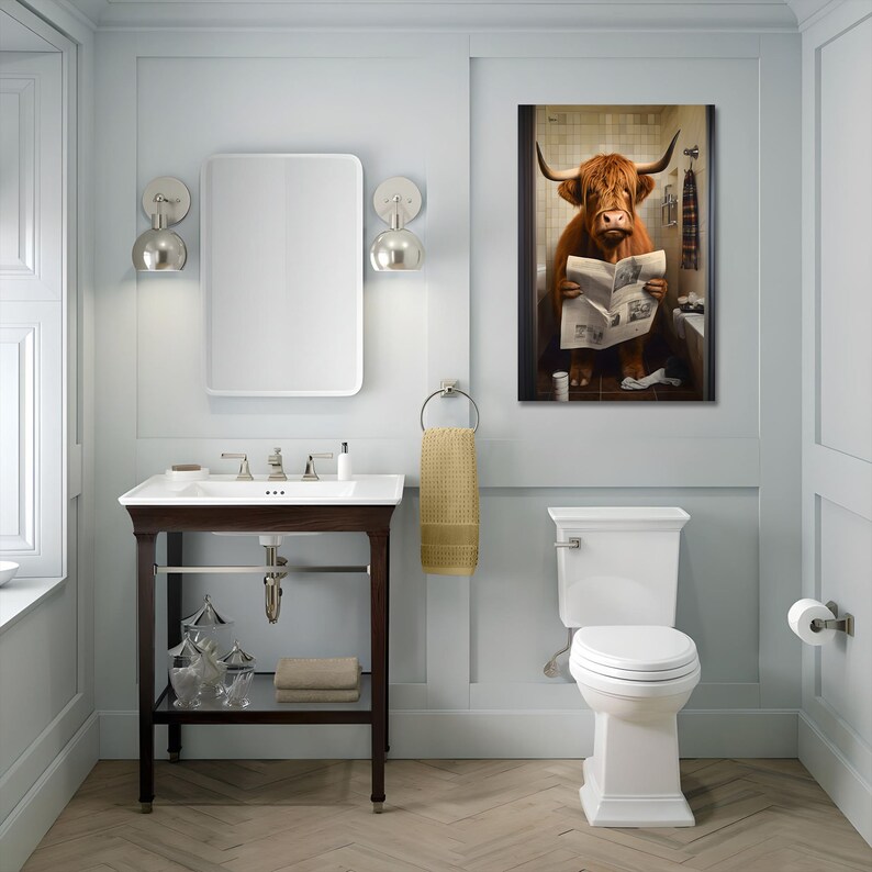 Highland Cow Sitting on the Toilet | Framed Canvas Print | Funny ...