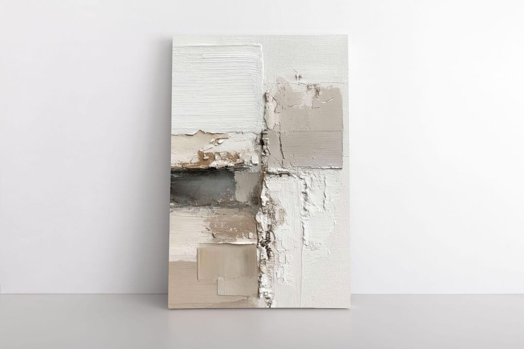 Neutral Abstract Canvas Wall Art in Beige Taupe and Cream, Modern ...