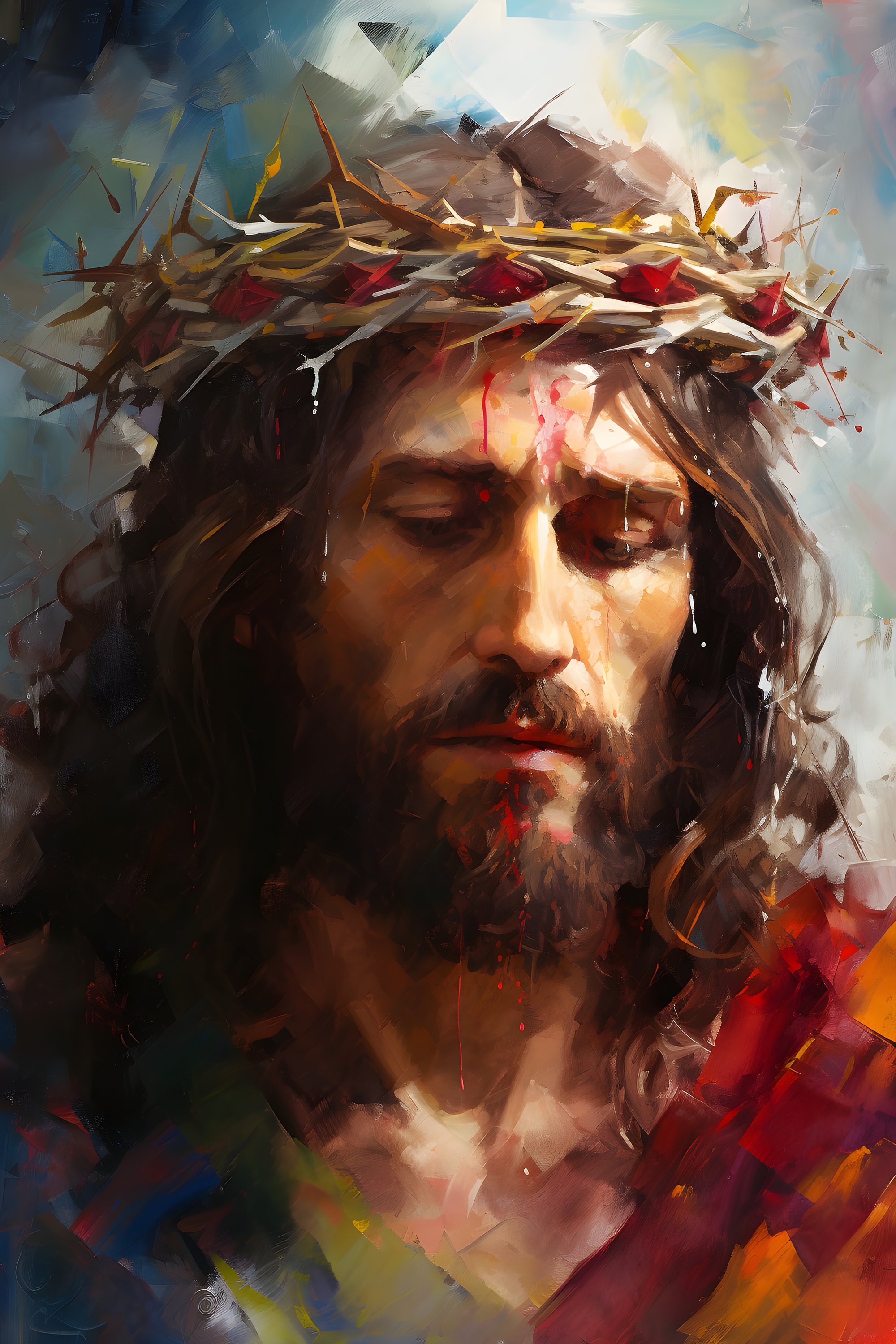Jesus Christ With Crown of Thorns Oil Painting Print on Canvas Wall Art ...